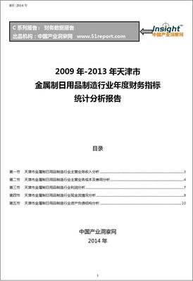 2009-2013年天津市金屬制日用品制造行業財務指標分析年報