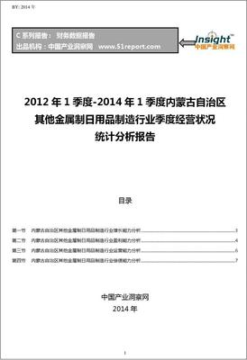 2012-2014年第一季度內(nèi)蒙古自治區(qū)其他金屬制日用品制造行業(yè)經(jīng)營狀況分析季報(bào)